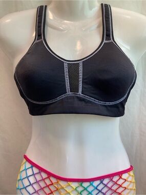 La Vie en Rose Black Sports Bra 36B Mesh Detail Activewear